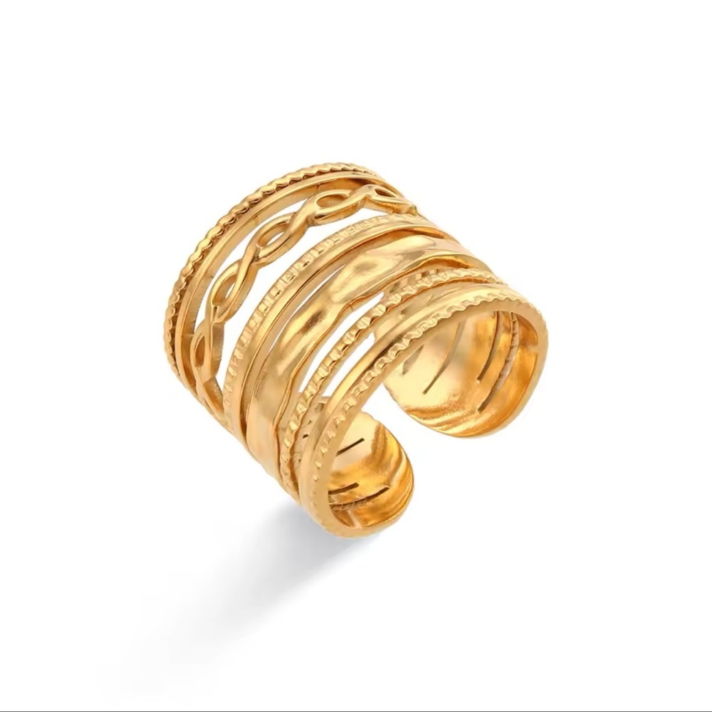 Fashion Ring Stainless Steel Gold Plated 18k Statement Size 7 New
